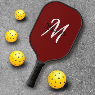 Modern Minimal Red Monogram Name & Initial Pickleball Paddle