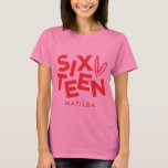 Modern minimal red pink typography 16th birthday<br><div class="desc">Modern minimal bold typography 16th birthday red and pink party decor favour t-shirt design.</div>