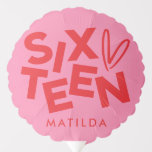 Modern minimal red pink typography 16th birthday balloon<br><div class="desc">Modern minimal bold typography 16th birthday red and pink party decor favour balloon design.</div>
