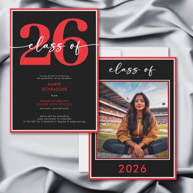 Modern Minimal Red Script Graduation Announcement (Modern Minimal Red Script Graduation Announcement)