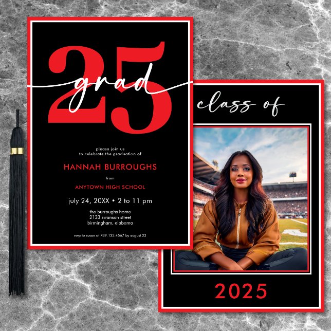 Modern Minimal Red Script Graduation Party Invitation (Modern Minimal Red Script Graduation Party Invitation)