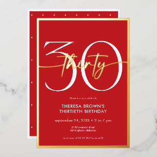 Modern Minimal Red Thirty Script Birthday