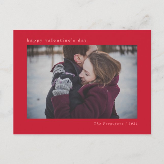 Modern Minimal Red Valentine's Day Photo Card (Front)