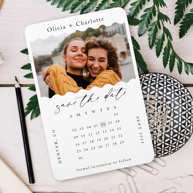 Modern Minimal Retro Wavy Photo Stylish Calendar Magnet (Modern Minimal Retro Wavy Photo Stylish Calendar Magnet)