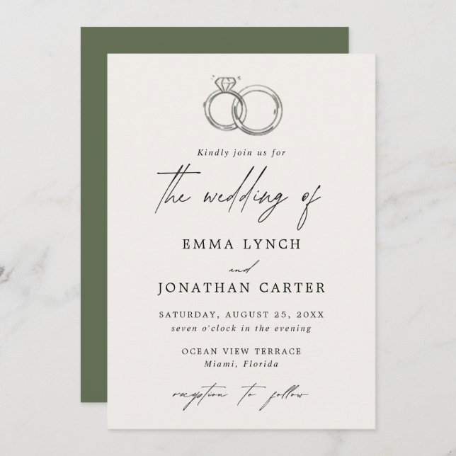 Modern Minimal Rings Wedding Invitation (Front/Back)