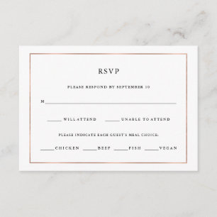 Modern Minimal Rose Gold Border Meal Choice RSVP Card