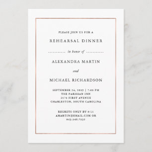 Modern Minimal   Rose Gold Border Rehearsal Dinner Invitation