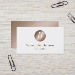 Modern Minimal Rose Gold Circle White Monogram Business Card