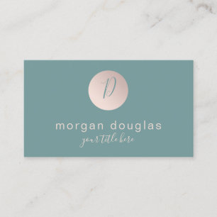 Modern minimal rose gold green monogram  business card