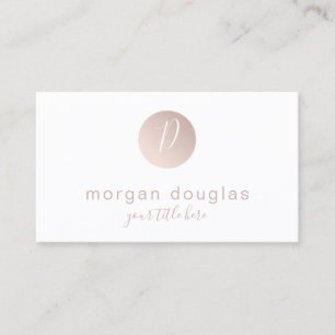 Modern minimal rose gold white monogram business card