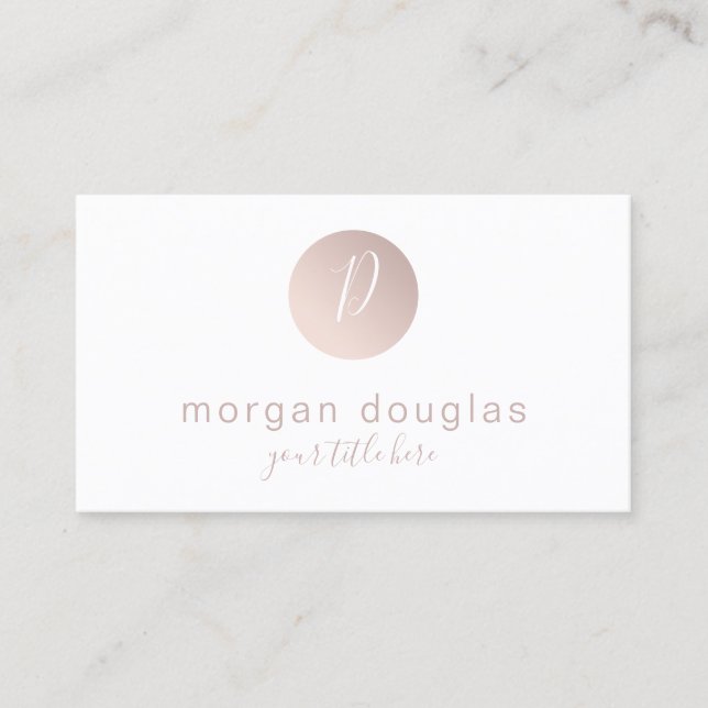 Modern minimal rose gold white monogram  business card (Front)