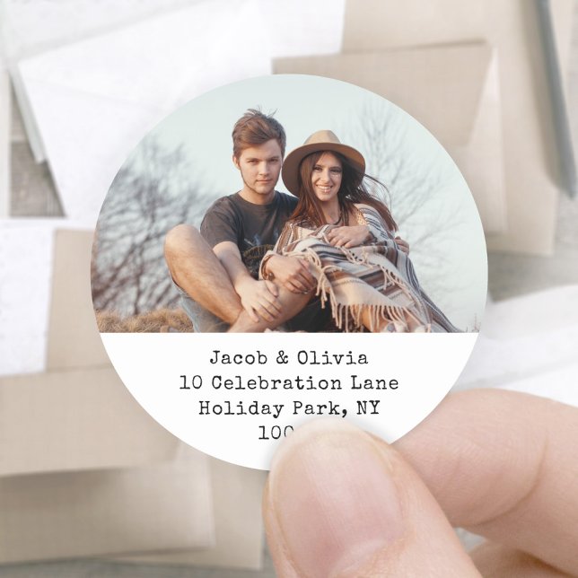 Modern Minimal Round Photo Return Address Labels (Creator Uploaded)