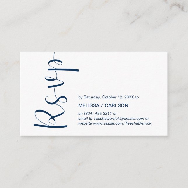 Modern Minimal, RSVP,  Navy Blue, Respond Enclosure Card (Front)
