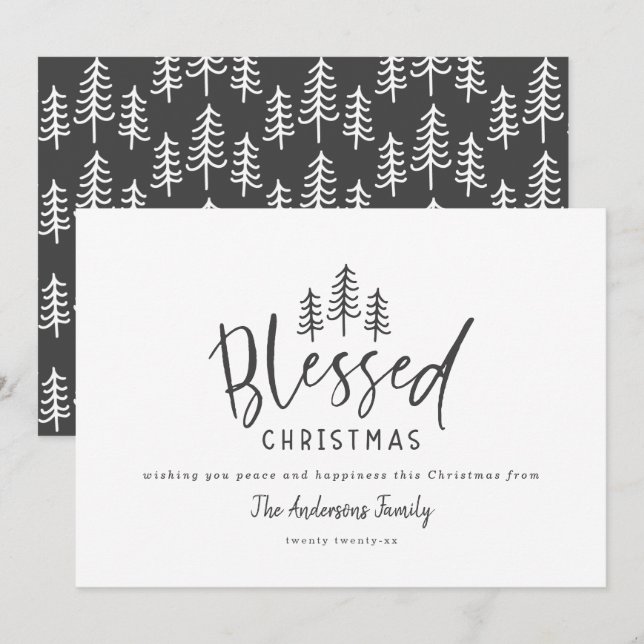 Modern minimal rustic farmhouse blessed Christmas Holiday Card (Front/Back)