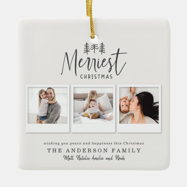 modern minimal rustic multi photo  ceramic ornament (Front)