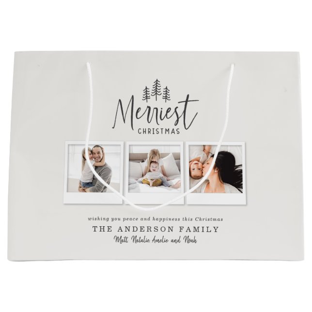 modern minimal rustic multi photo large gift bag (Front)