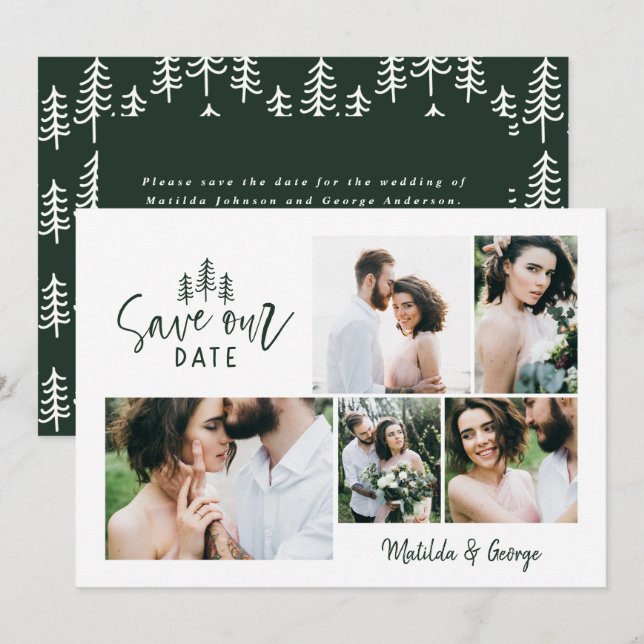 modern minimal rustic multi photo wedding save the date (Front/Back)