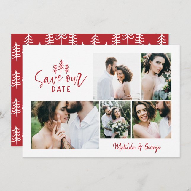 modern minimal rustic multi photo wedding save the date (Front/Back)