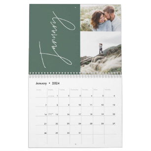 Modern minimal sage green 2 photo family elegant calendar