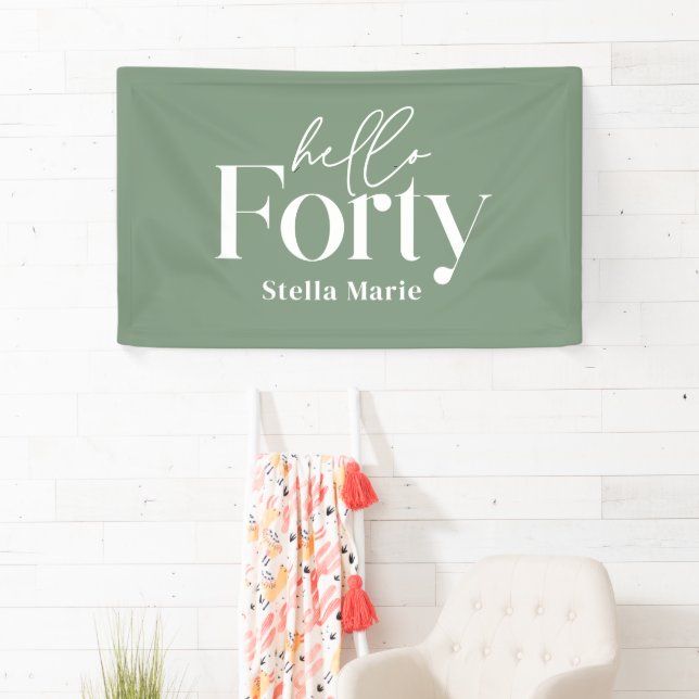 Modern minimal sage green 40th birthday decor banner (Insitu)