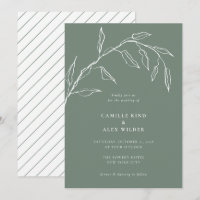Modern Minimal Sage Green Botanical Leaf Wedding