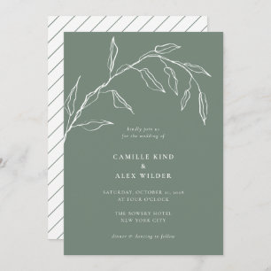 Modern Minimal Sage Green Botanical Leaf Wedding Invitation