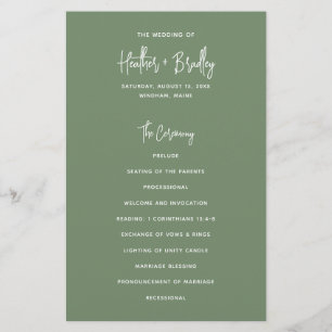 Modern Minimal Sage Green Budget Wedding Program