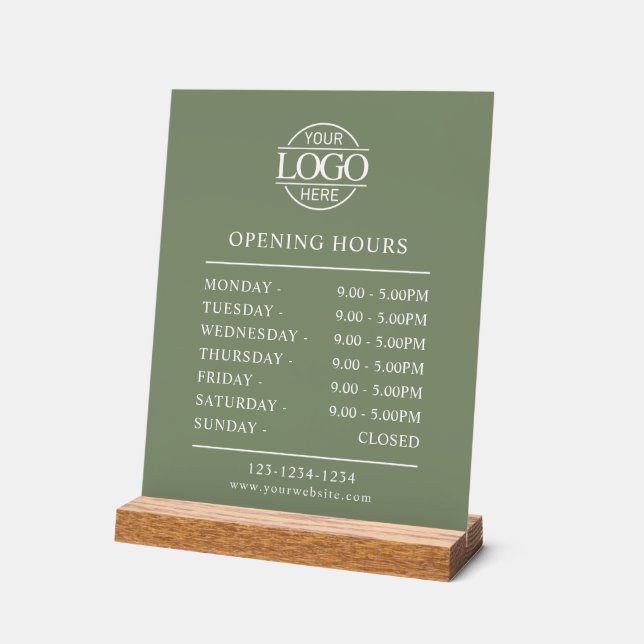 Modern Minimal Sage Green Business Opening Hours (Angle)