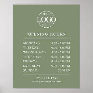 Modern Minimal Sage Green  Business Opening Hours Poster