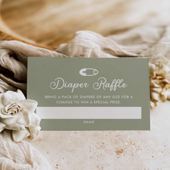 Modern Minimal Sage Green Diaper Raffle Enclosure Card (Modern Green Sage diaper Raffle Ticket)