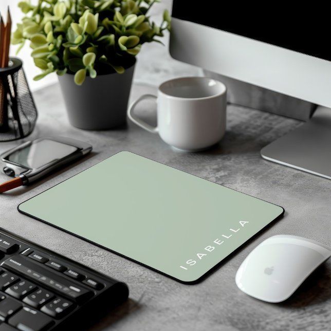 Modern Minimal Sage Green Personalized Name Mouse Pad (Creator Uploaded)