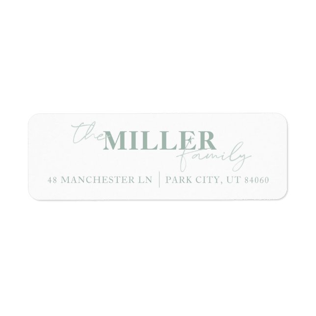 Modern & Minimal Sage Green Return Address Label  (Front)