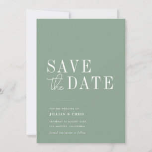 modern minimal sage green save the date card