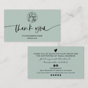 Modern minimal sage green script order thank you business card
