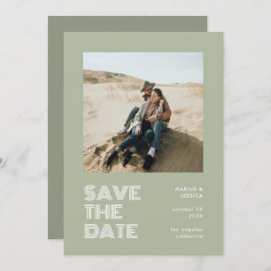 Modern Minimal Sage Green Typography Photo Wedding Save The Date