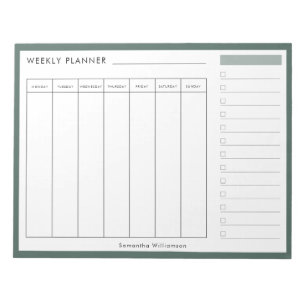 Modern Minimal Sage Green Weekly Planner Notepad