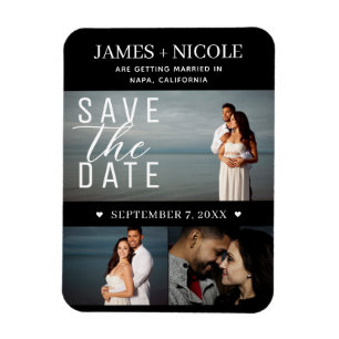 Modern Minimal Save the Date Wedding 3 Photos Magnet