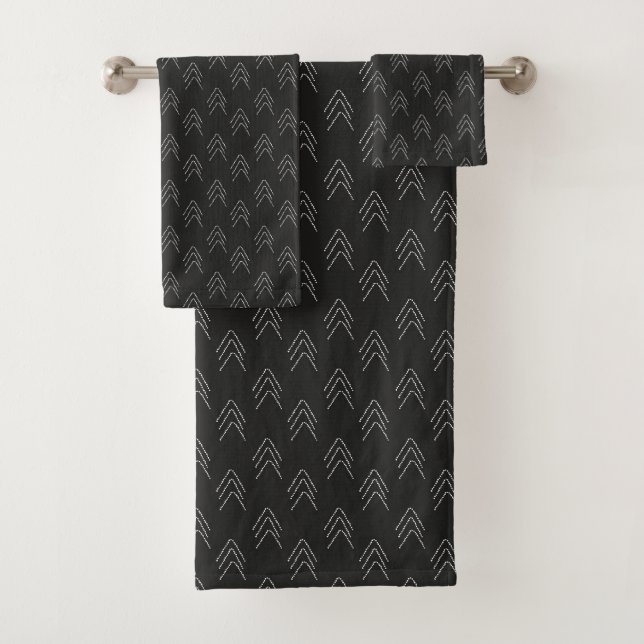 Modern Minimal Scandi Black and White Pine Tree Bath Towel Set (Insitu)