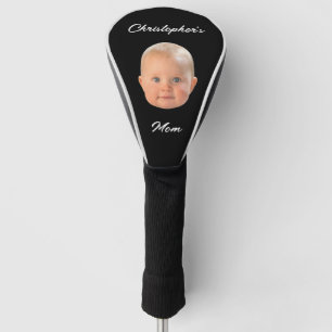 Modern Minimal Script Baby Face Photo Mom Gift Golf Head Cover