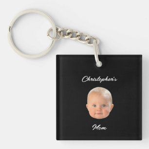 Modern Minimal Script Baby Face Photo Mom Gift Keychain