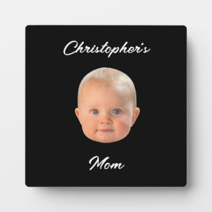 Modern Minimal Script Baby Face Photo Mom Gift Plaque