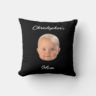 Modern Minimal Script Baby Face Photo Mom Gift Throw Pillow