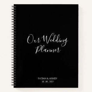 Modern Minimal Script Black Muslim Wedding Planner Notebook