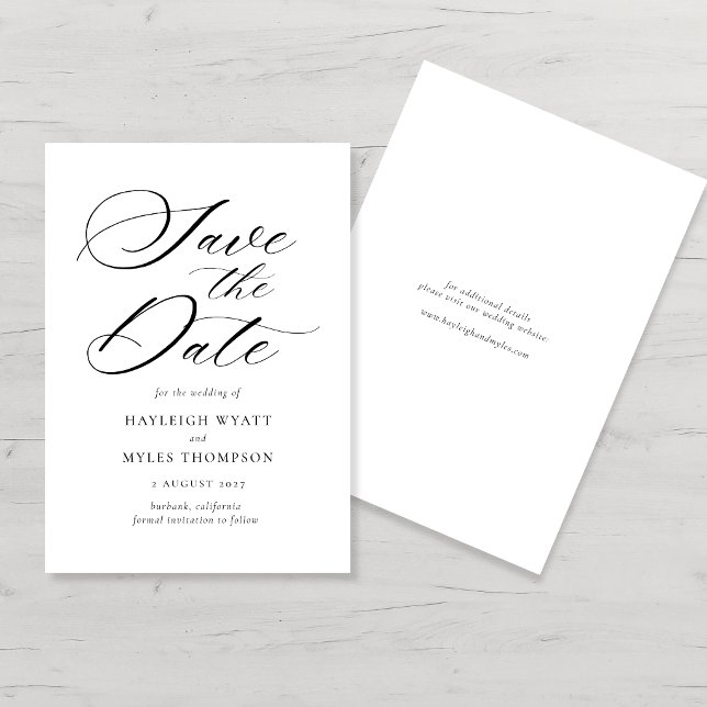 Modern Minimal Script Black White Wedding Save The Date (Creator Uploaded)