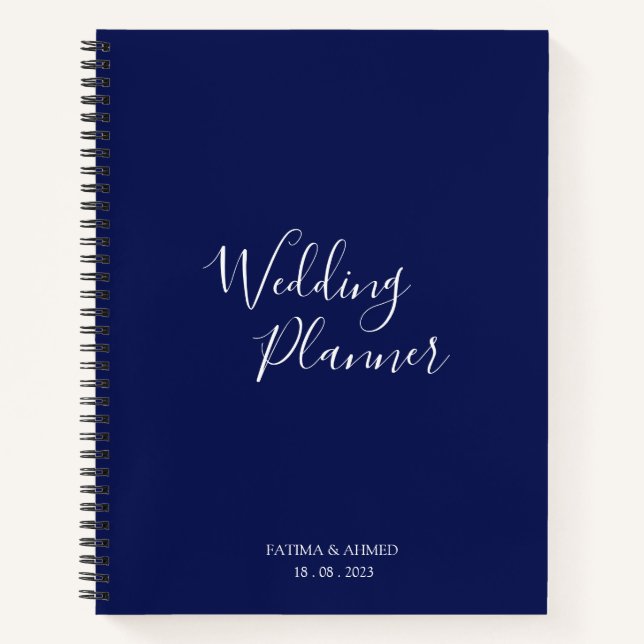 Modern Minimal Script Blue Muslim Wedding Planner Notebook (Front)