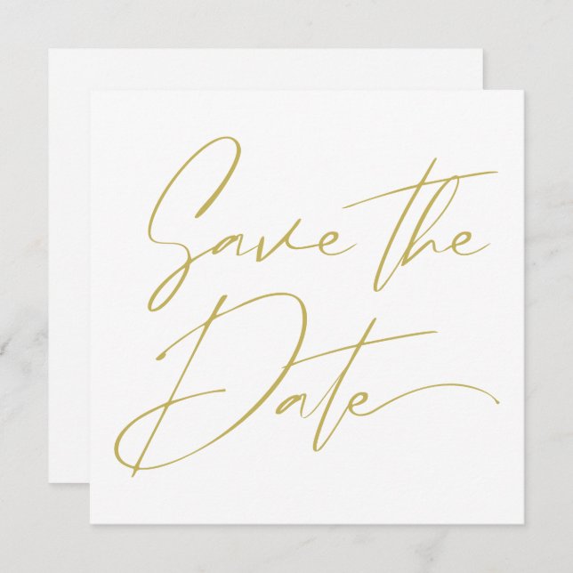 Modern Minimal Script Calligraphy Beige Gold Save The Date (Front/Back)