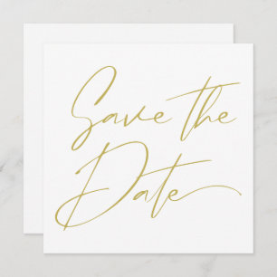 Modern Minimal Script Calligraphy Beige Gold Save The Date