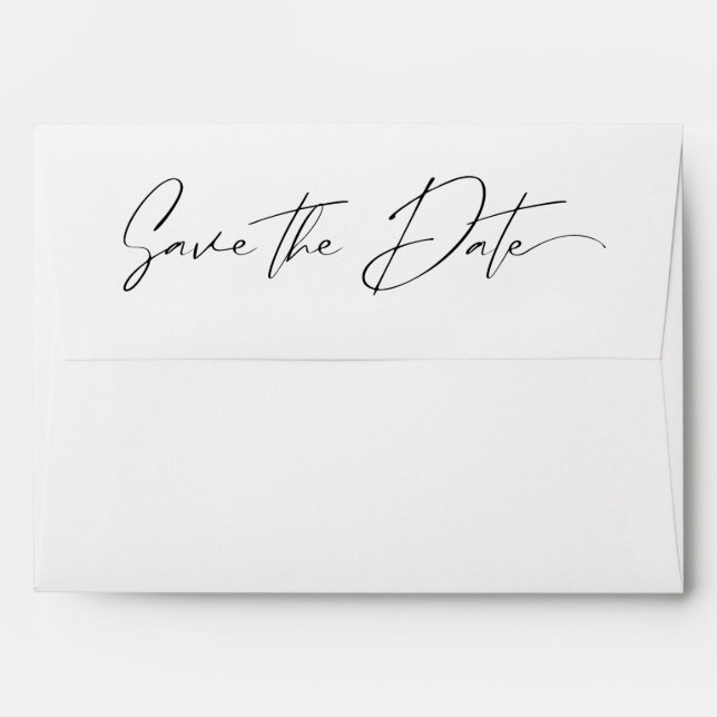 Modern Minimal Script Calligraphy Save the Date  Envelope (Back (Top Flap))