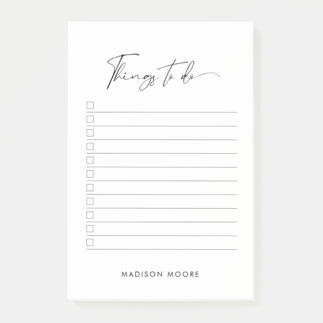 Modern Minimal Script Calligraphy To do list Post-it Notes (Front)