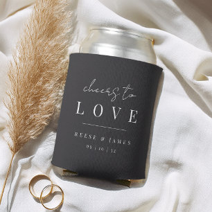 Modern Minimal Script Cheers to Love Wedding Favou Can Cooler